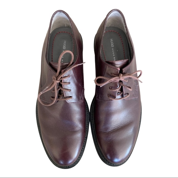 Hugo Boss Burgundy Leather Derby Shoes - Picture 2 of 6